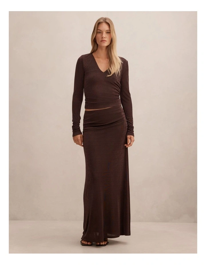 Arabella V Neck Ruched Top in Chocolate image 5