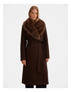 Shelby Faux Fur Collar Coat in Chocolate