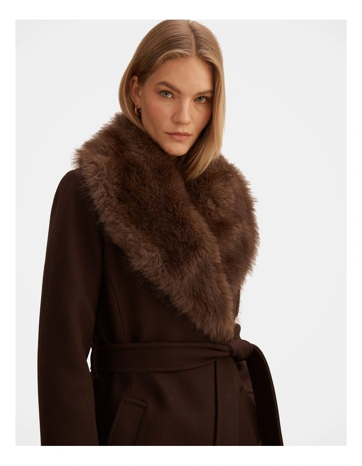 Shelby Faux Fur Collar Coat in Chocolate image 4