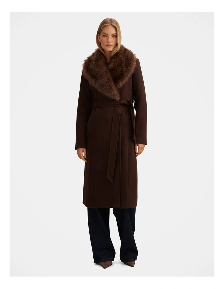 Shelby Faux Fur Collar Coat in Chocolate image 5