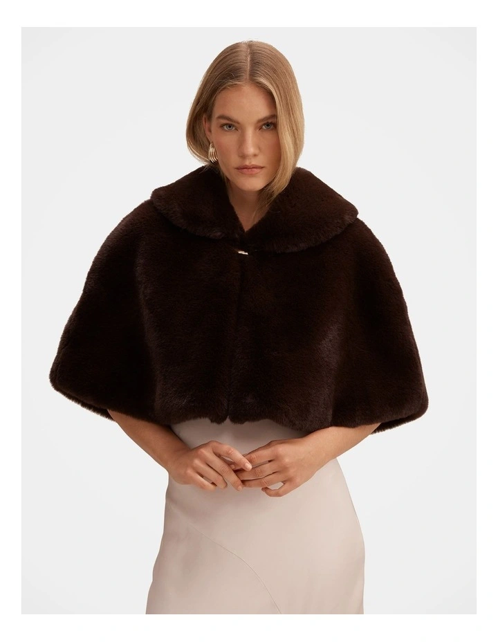 Evelyn Faux Fur Wrap in Chocolate image 1