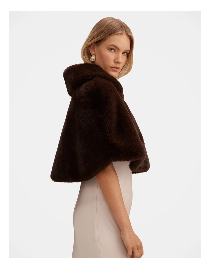 Evelyn Faux Fur Wrap in Chocolate image 3
