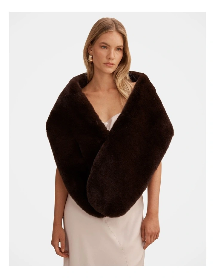 Laura Faux Fur Wrap in Brown image 1