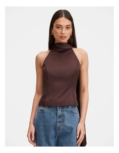 Millie High Neck Cape Top in Brown