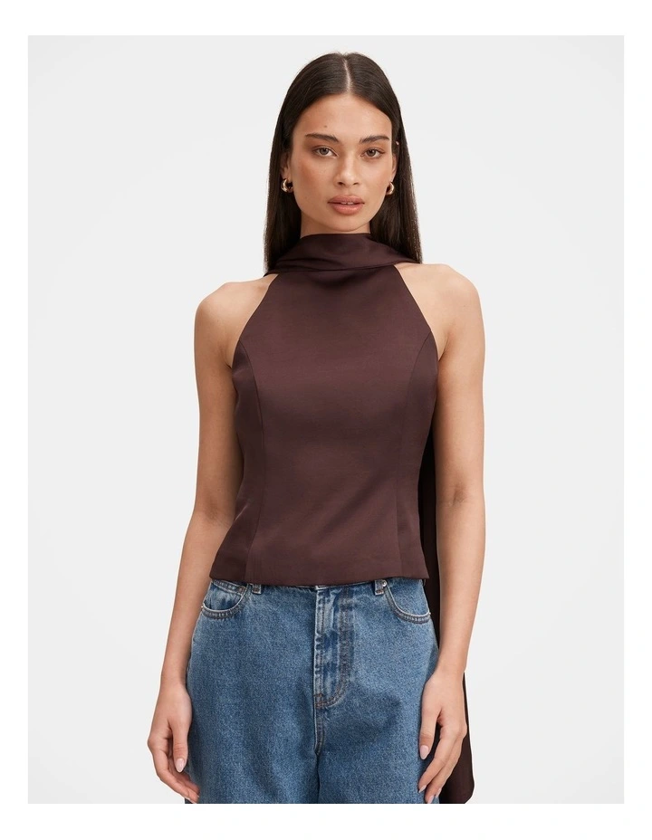 Millie High Neck Cape Top in Brown image 1