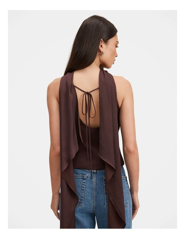Millie High Neck Cape Top in Brown image 2