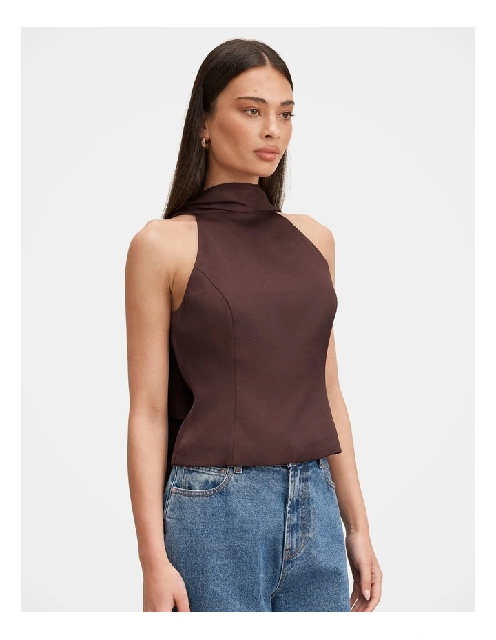 Millie High Neck Cape Top in Brown image 3