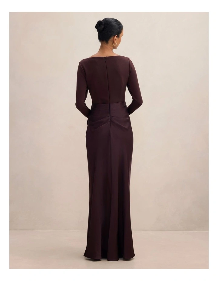 Briella Boat Neck Drape Maxi Dress in Brown image 2
