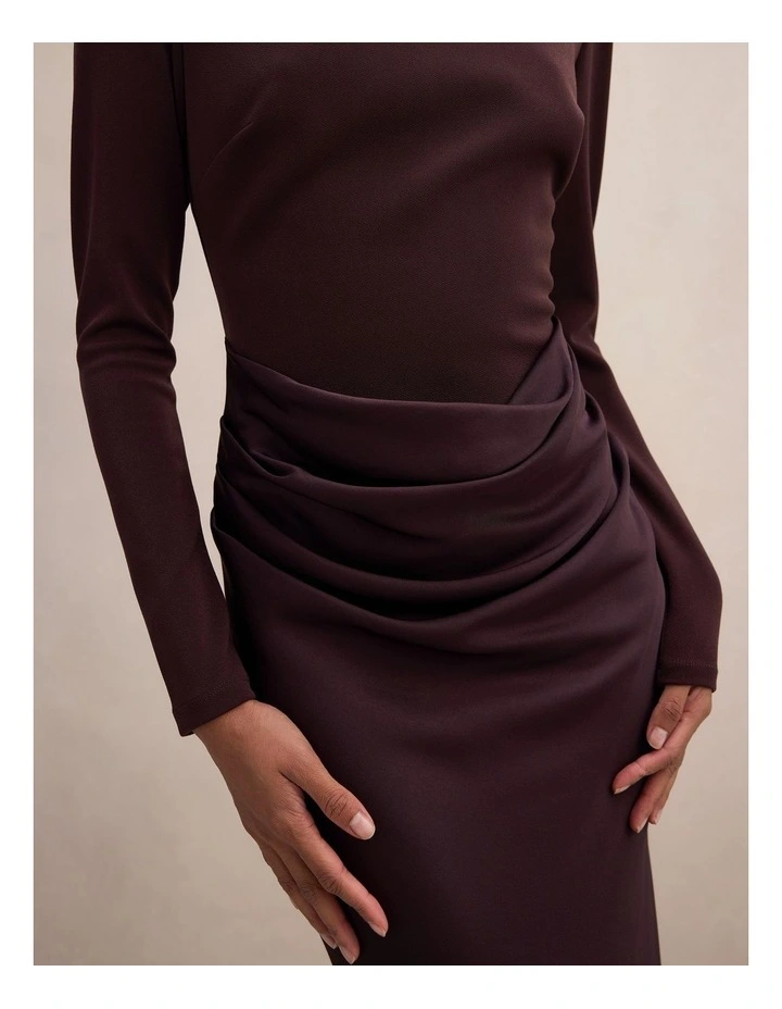 Briella Boat Neck Drape Maxi Dress in Brown image 4