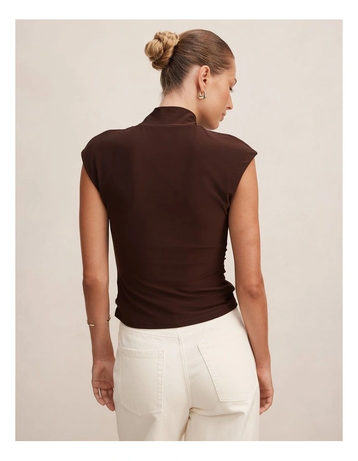 Trinity Twist High Neck Top in Chocolate image 2