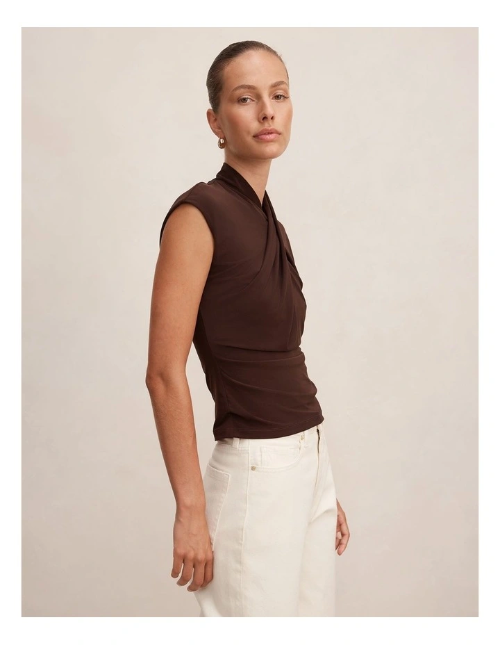 Trinity Twist High Neck Top in Chocolate image 3