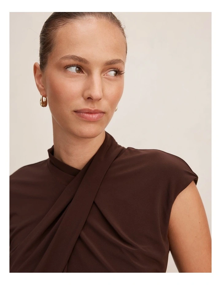 Trinity Twist High Neck Top in Chocolate image 4