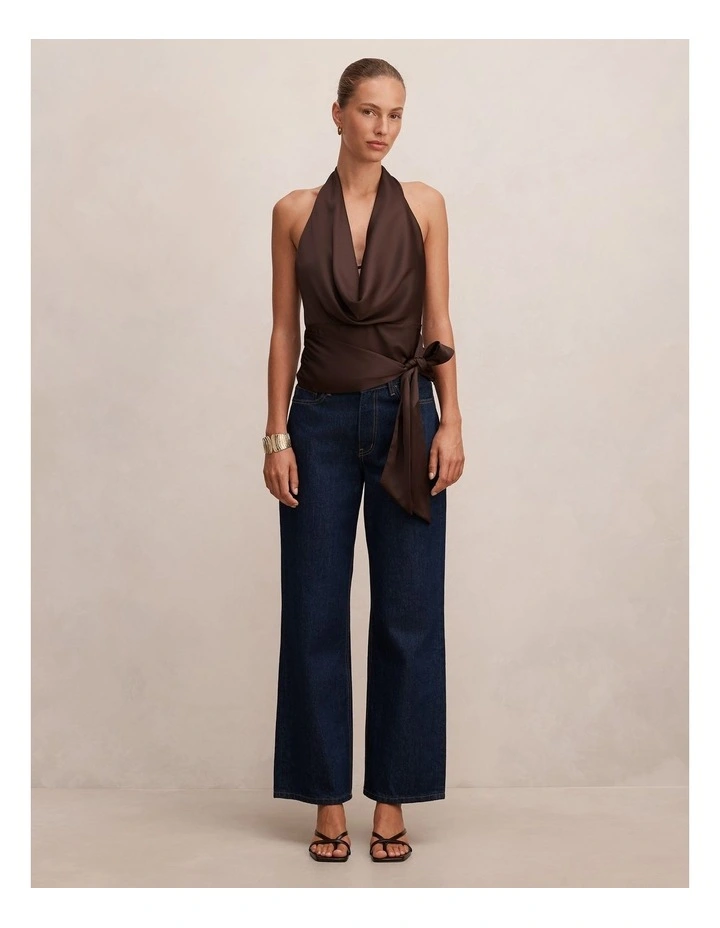 Jordyn Cowl Halter Neck Tie Top in Brown image 5