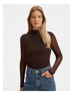 Charlotte High Neck Long Sleeves Top in Brown