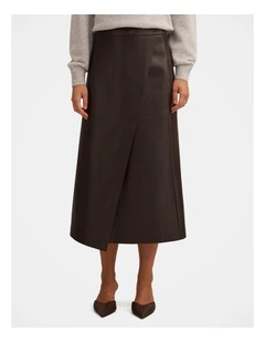 Amelia Vegan Leather Wrap Skirt in Chocolate