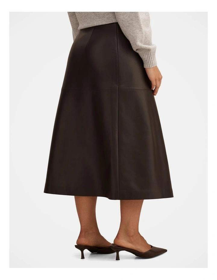 Amelia Vegan Leather Wrap Skirt in Chocolate image 2
