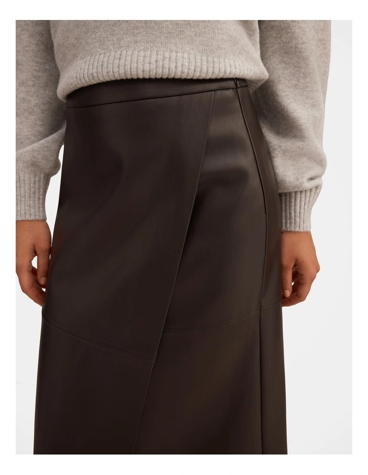 Amelia Vegan Leather Wrap Skirt in Chocolate image 4