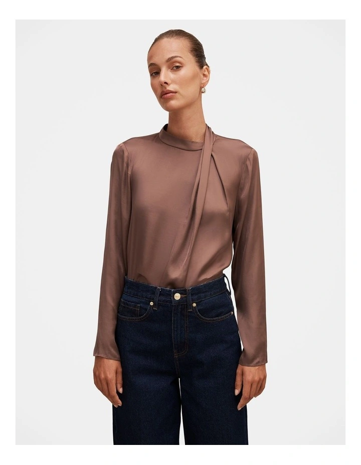 Clara Draped Neck Blouse in Brown image 1