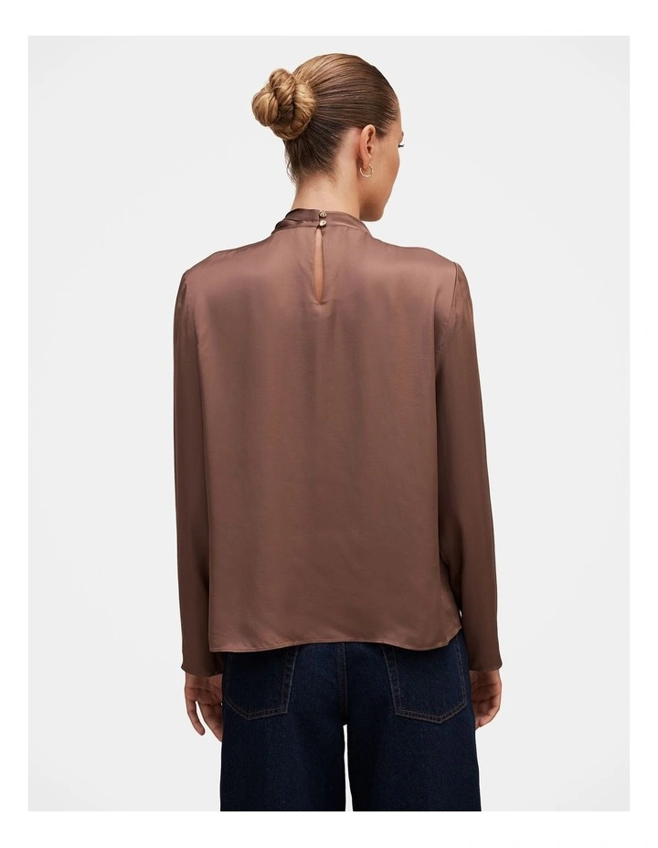 Clara Draped Neck Blouse in Brown image 2