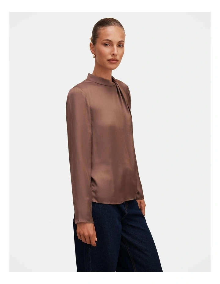 Clara Draped Neck Blouse in Brown image 3