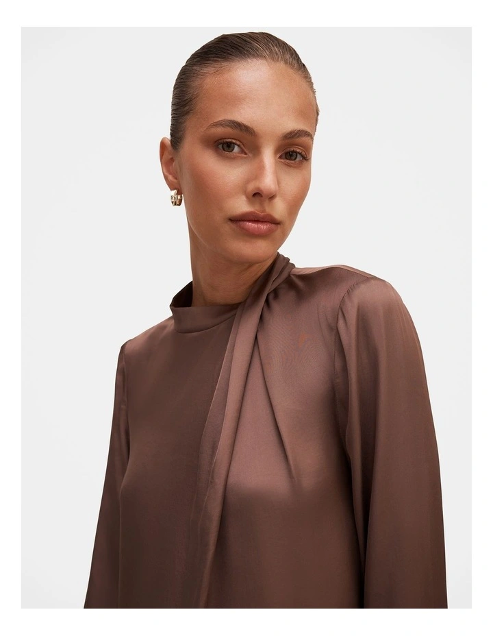 Clara Draped Neck Blouse in Brown image 4