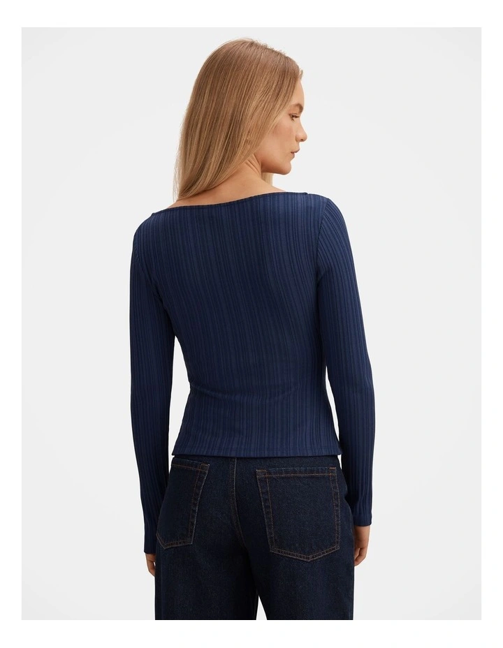 Minka Ribbed Boat Neck Top in Blue image 2