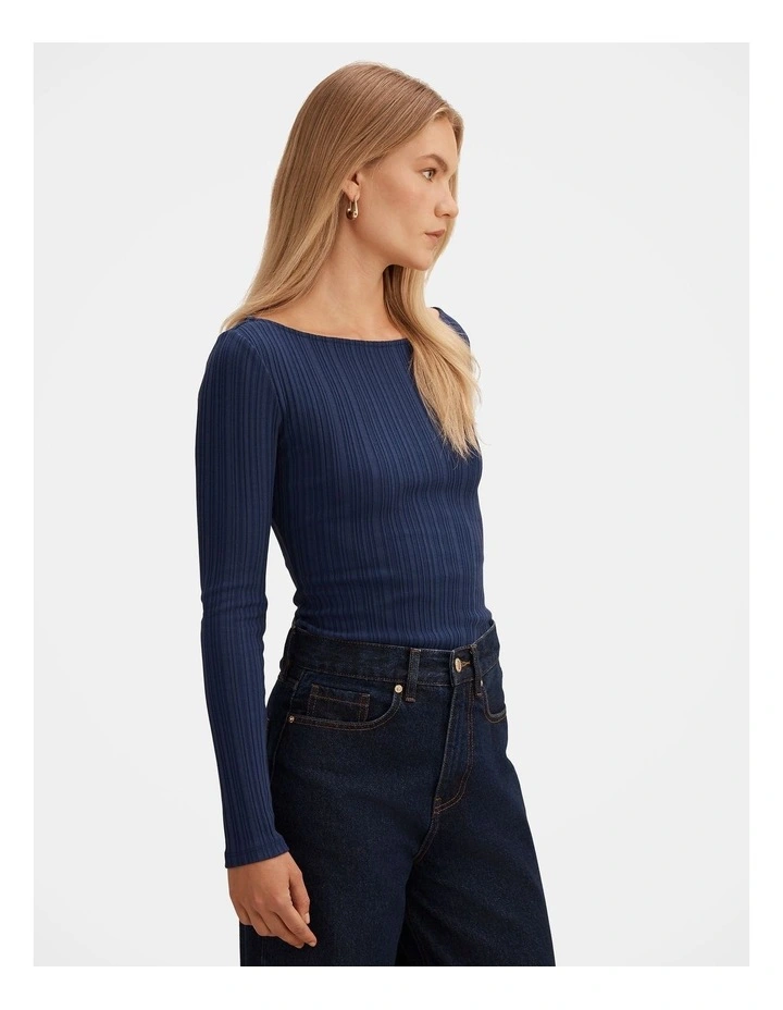 Minka Ribbed Boat Neck Top in Blue image 3