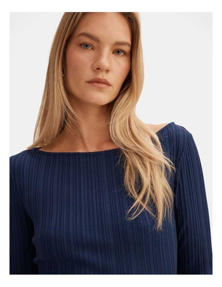 Minka Ribbed Boat Neck Top in Blue image 4