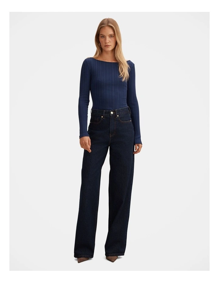 Minka Ribbed Boat Neck Top in Blue image 5