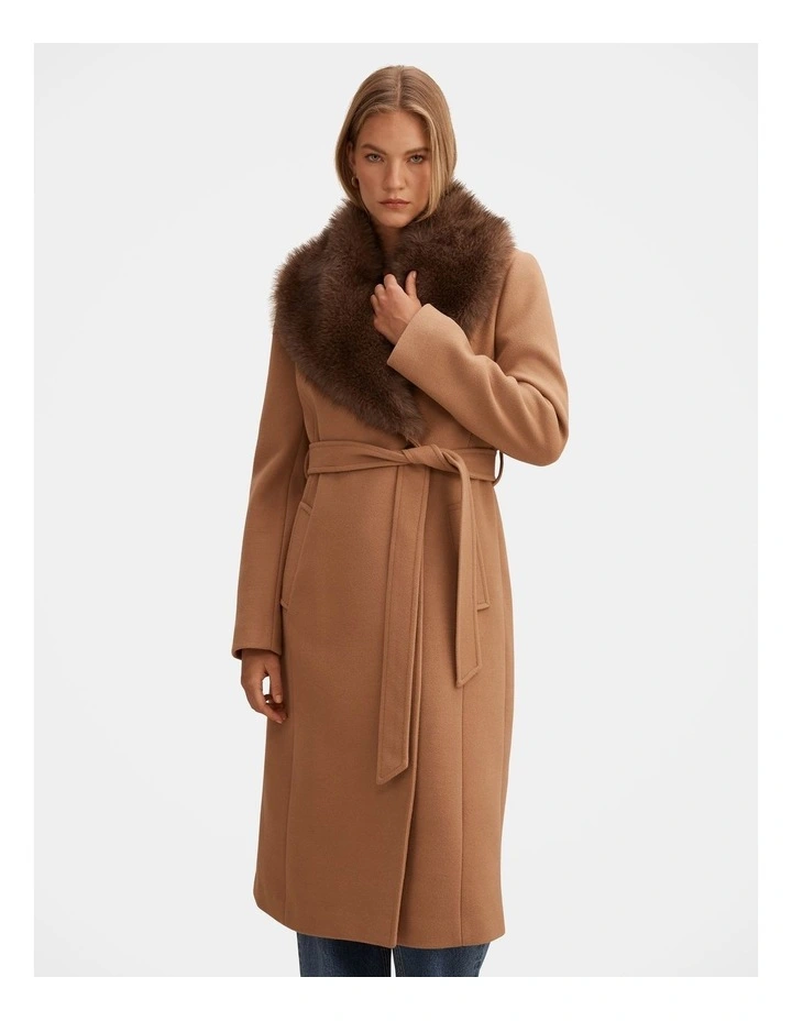 Shelby Faux Fur Collar Coat in Beige image 1