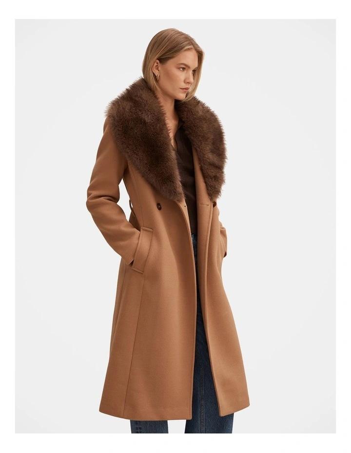 Shelby Faux Fur Collar Coat in Beige image 3