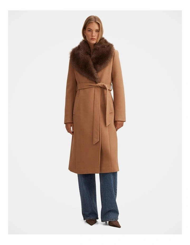 Shelby Faux Fur Collar Coat in Beige image 5