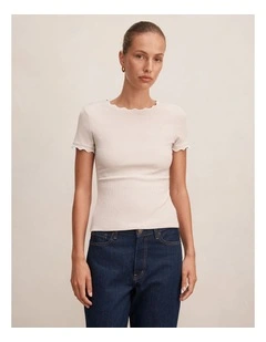 Rebecca Scallop Trim T-shirt in Beige