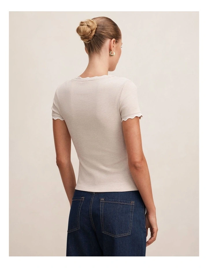 Rebecca Scallop Trim T-shirt in Beige image 2