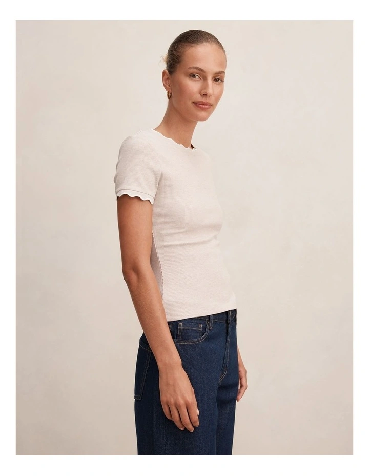 Rebecca Scallop Trim T-shirt in Beige image 3