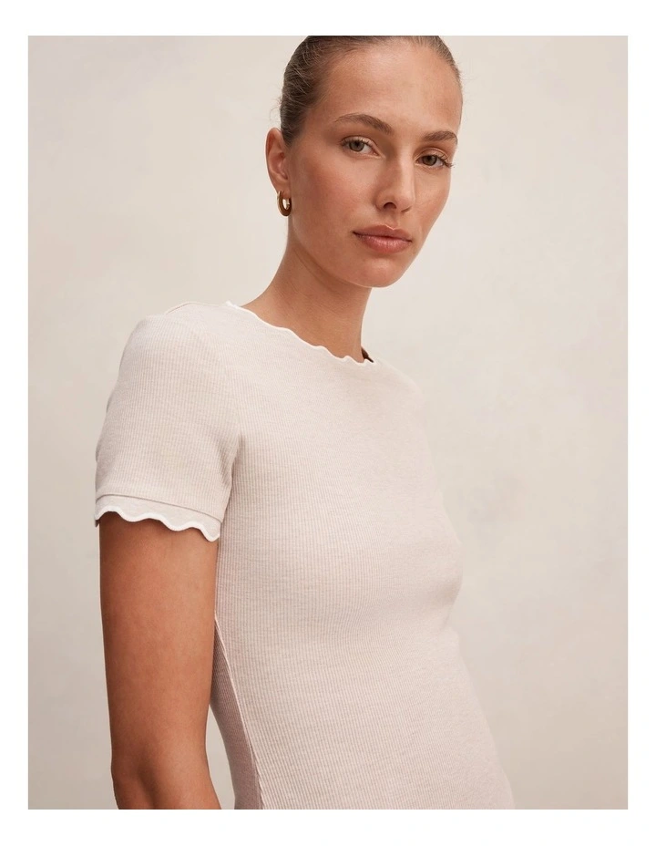 Rebecca Scallop Trim T-shirt in Beige image 4