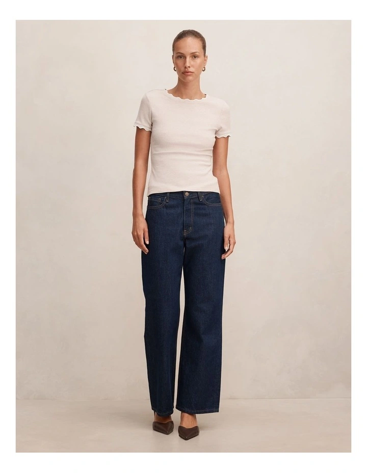 Rebecca Scallop Trim T-shirt in Beige image 5