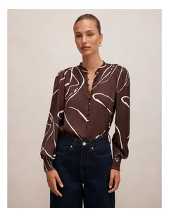 Savannah Button Up Blouse in Chocolate