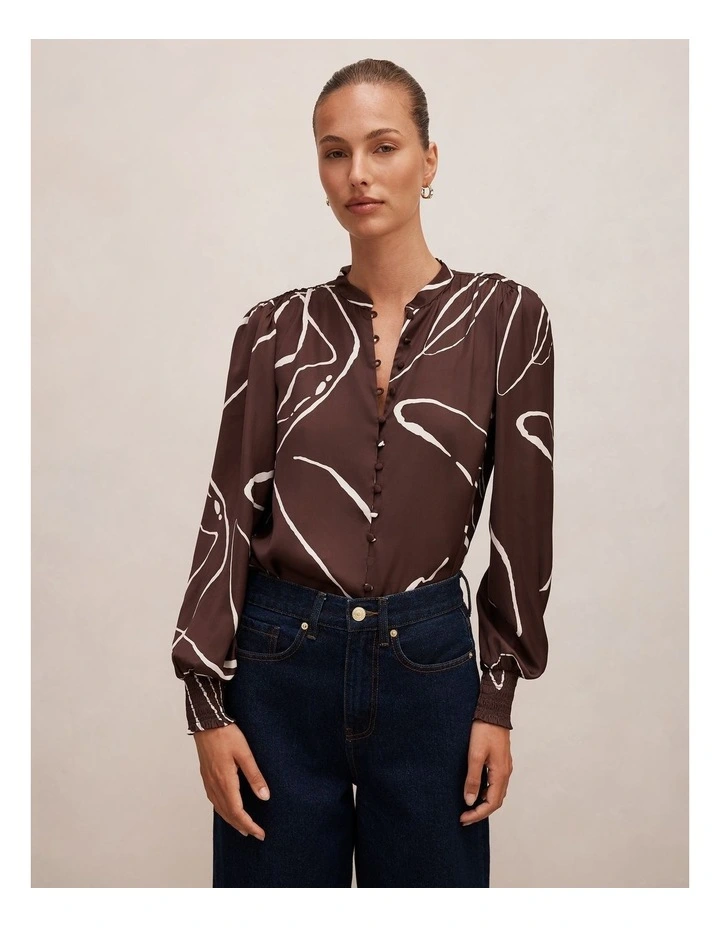 Savannah Button Up Blouse in Chocolate image 1