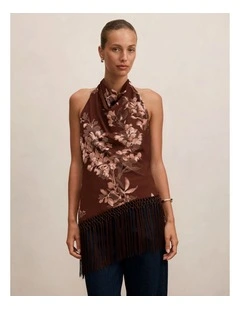Harmony Tassel Halter Neck Top in Brown