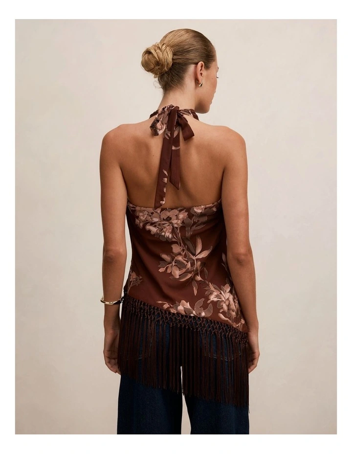 Harmony Tassel Halter Neck Top in Brown image 2