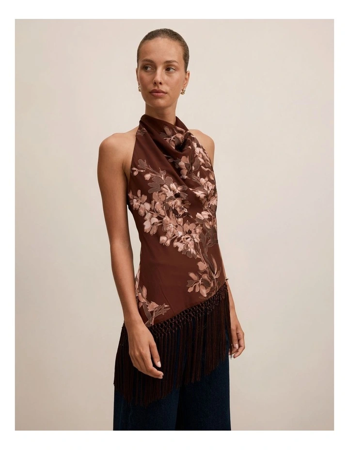 Harmony Tassel Halter Neck Top in Brown image 3