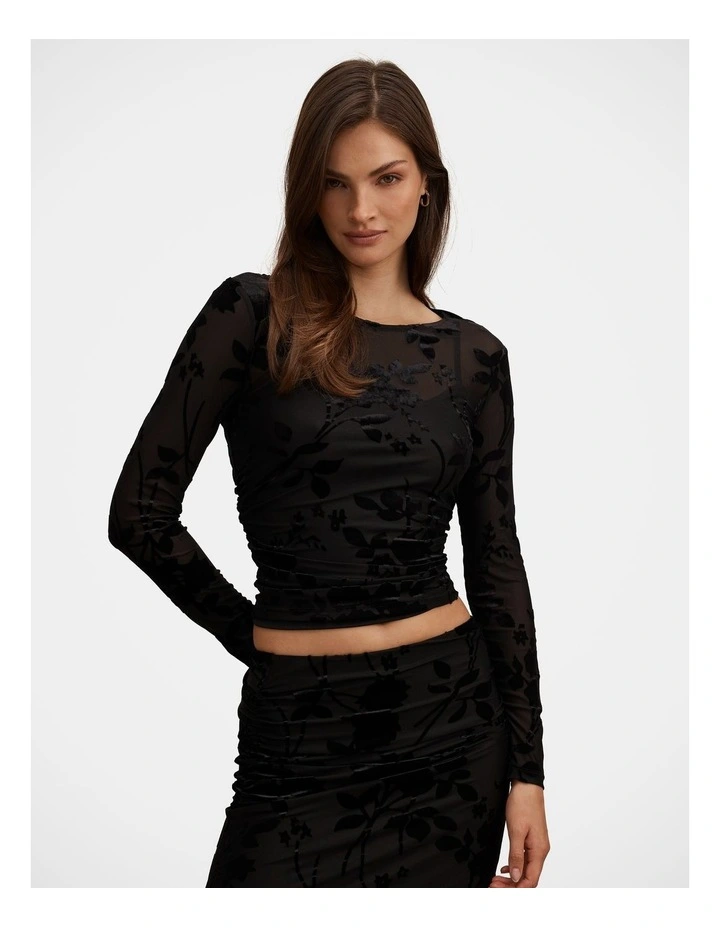 Kenzie Mesh Burn Out Top in Black image 1