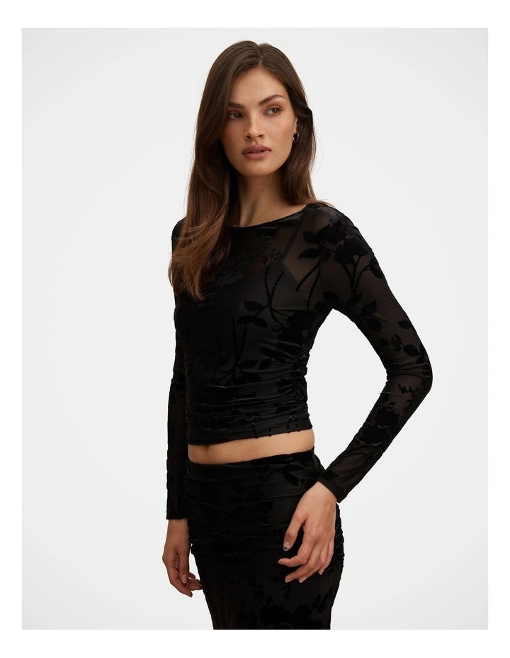 Kenzie Mesh Burn Out Top in Black image 3