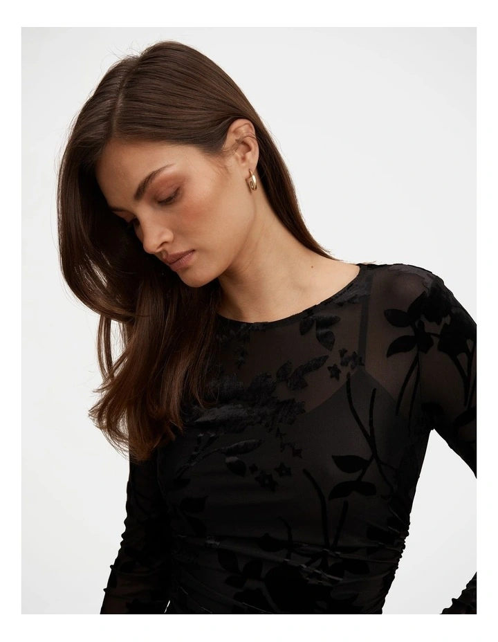 Kenzie Mesh Burn Out Top in Black image 4