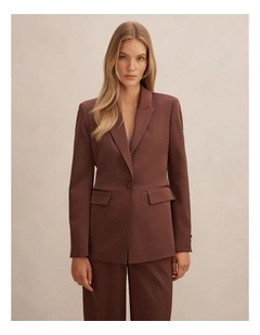 Solana Satin Single Breasted Blazer in Brown