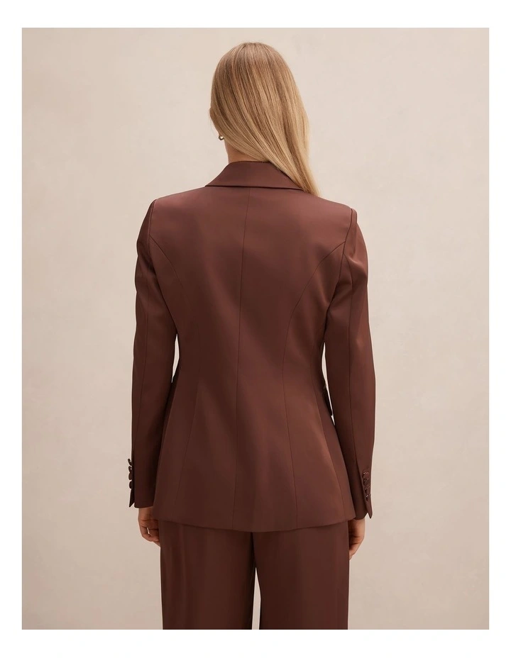 Solana Satin Single Breasted Blazer in Brown image 2
