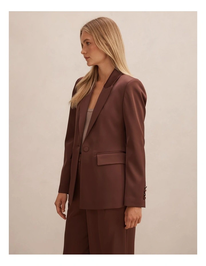 Solana Satin Single Breasted Blazer in Brown image 3