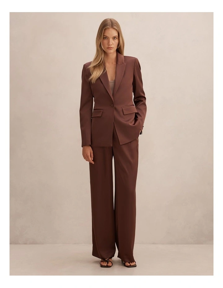 Solana Satin Single Breasted Blazer in Brown image 5