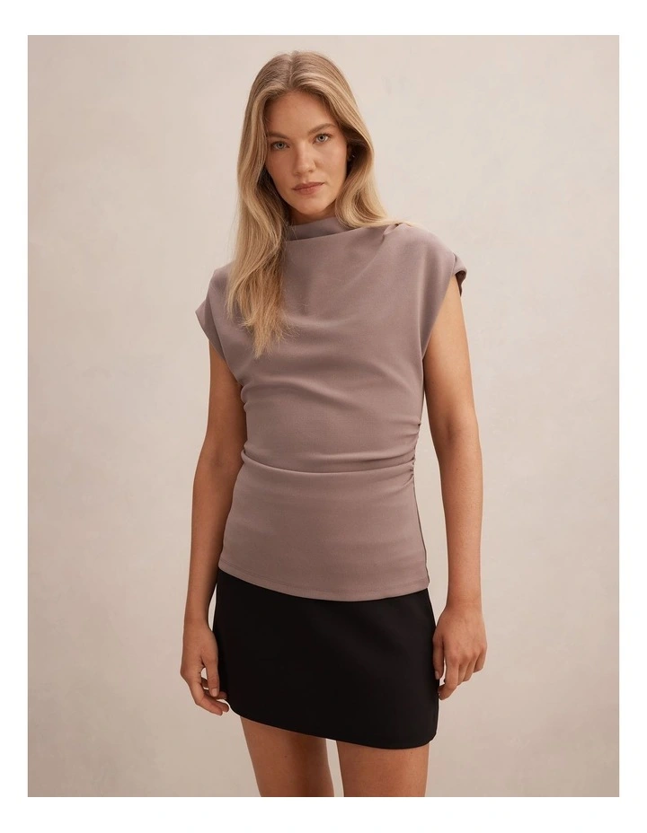 Leenah Grown on Neck Crepe Top in Brown image 1